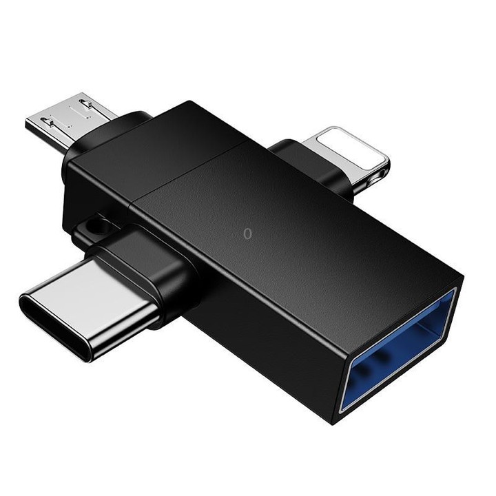 Borofone BV26D 8 Pin / Type-C / Micro USB Male to USB Female USB2.0 3-in-1 Adapter(Black)