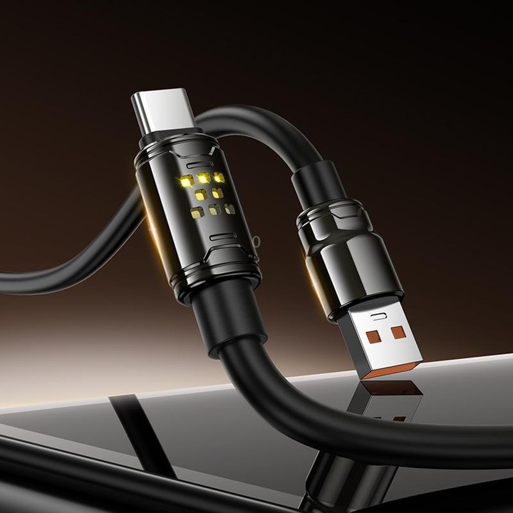 hoco U143 Joy LED 5A USB to Type-C Fast Charging Data Cable, Length: 1.2m(Black)