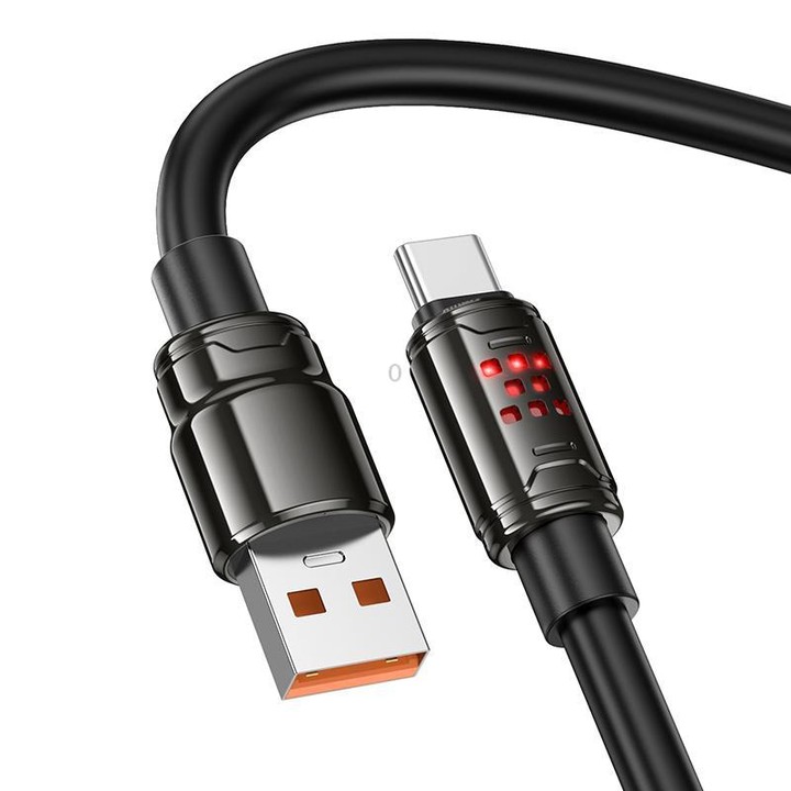 hoco U143 Joy LED 5A USB to Type-C Fast Charging Data Cable, Length: 1.2m(Black)