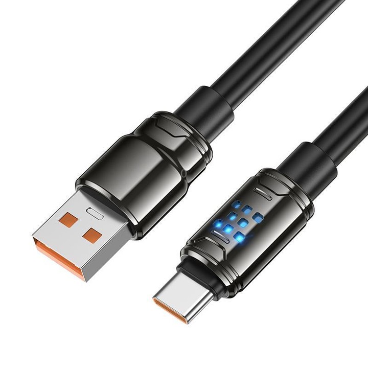 hoco U143 Joy LED 5A USB to Type-C Fast Charging Data Cable, Length: 1.2m(Black)