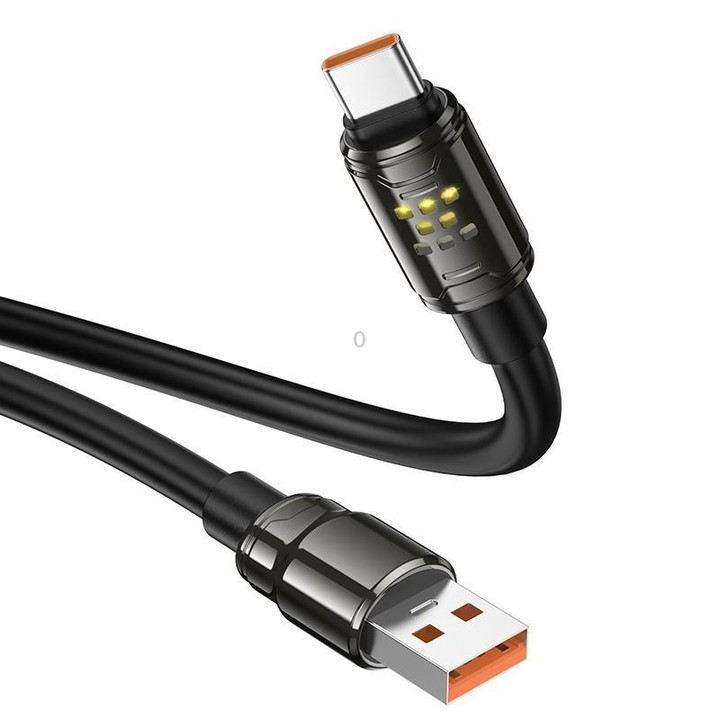 hoco U143 Joy LED 5A USB to Type-C Fast Charging Data Cable, Length: 1.2m(Black)