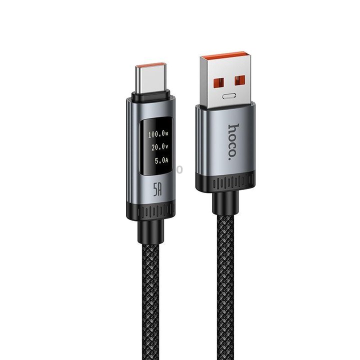 hoco U148 Lord 100W Digital Display USB to Type-C Fast Charging Data Cable, Length: 1.2m(Black)