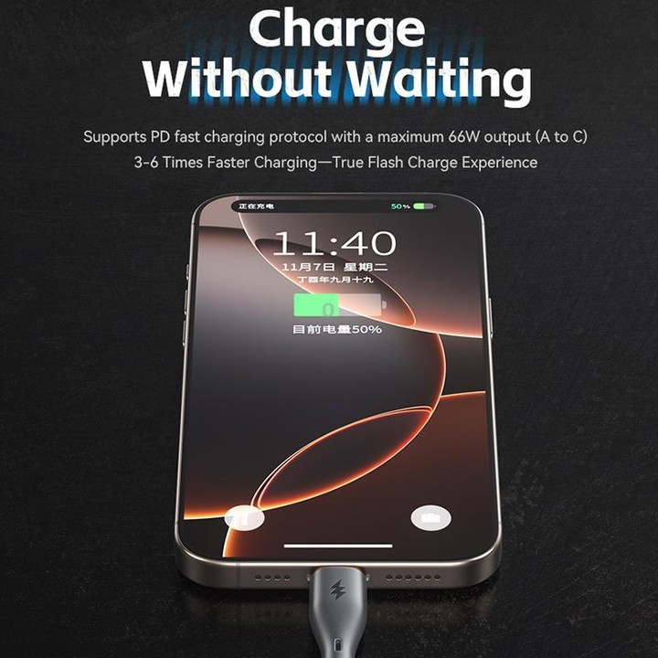 WK WDC-116a 66W USB to Type-C Fast Charging Data Cable, Length: 1m(White)