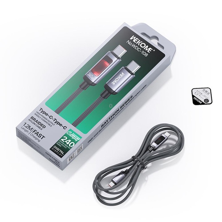 WK WDC-107 3A Intelligent Digital Display USB to Type-C Fast Charging Data Cable, Length: 1.2m(Black)