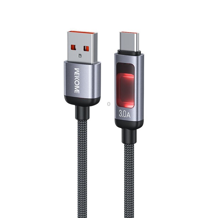 WK WDC-107 3A Intelligent Digital Display USB to Type-C Fast Charging Data Cable, Length: 1.2m(Black)