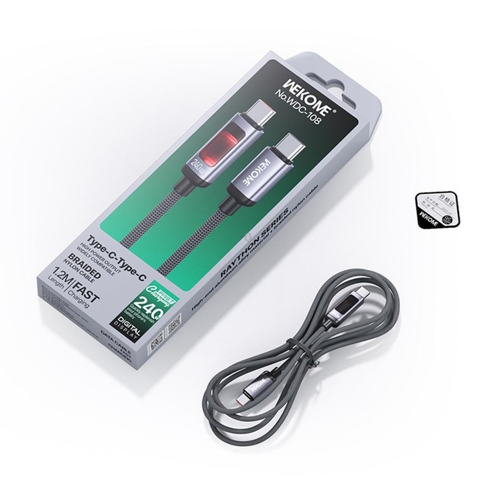 WK WDC-108 240W Intelligent Digital Display Type-C to Type-C Fast Charging Data Cable, Length: 1.2m(Black)