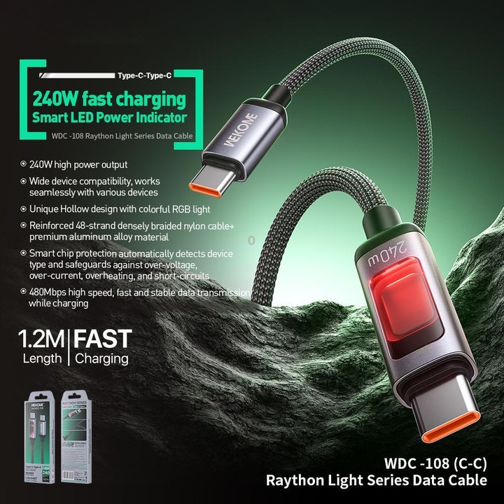 WK WDC-108 240W Intelligent Digital Display Type-C to Type-C Fast Charging Data Cable, Length: 1.2m(Black)
