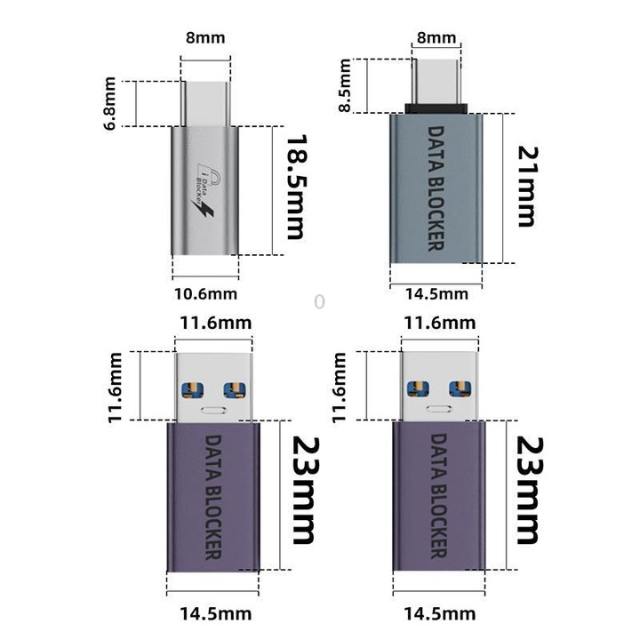 USB Charging Data Protection Blocker, Port:Type-C Male to USB-A Female(Gray Purple)