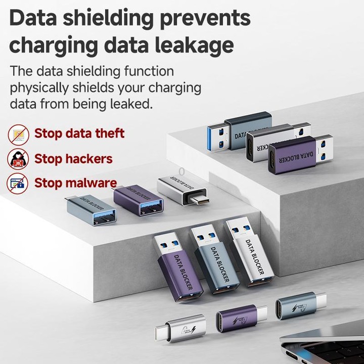 USB Charging Data Protection Blocker, Port:Type-C Male to USB-A Female(Silver)