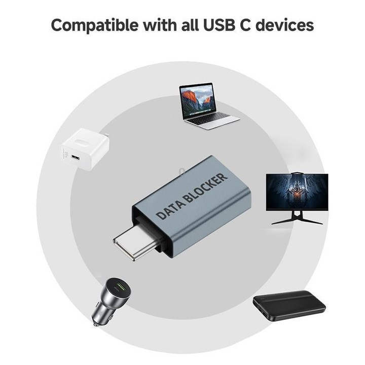 USB Charging Data Protection Blocker, Port:Type-C Male to Type-C Female(Blue Gray)