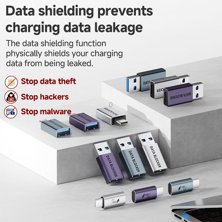 USB Charging Data Protection Blocker, Port:Type-C Male to USB-A Male(Gray Purple)