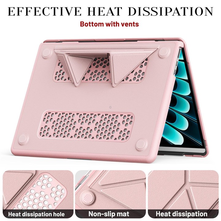 For MacBook Air 13.6 inch A3113 / A3240 Business Pro Magnetic Holder Laptop Protective Case(Pink)