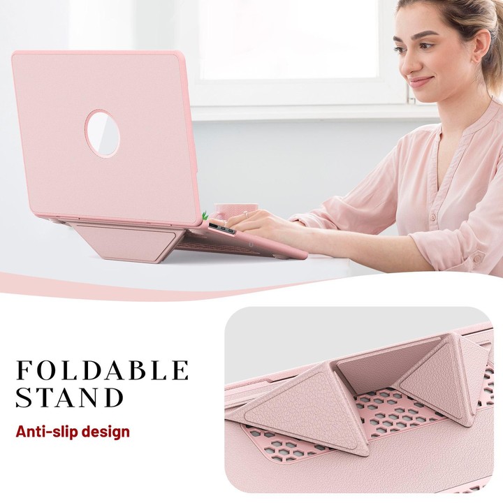 For MacBook Air 13.6 inch A3113 / A3240 Business Pro Magnetic Holder Laptop Protective Case(Pink)