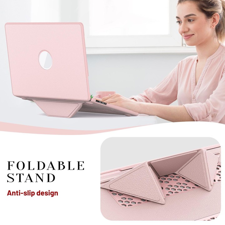 For MacBook Air 15.3 inch A3114 / A3241 Business Pro Magnetic Holder Laptop Protective Case(Pink)