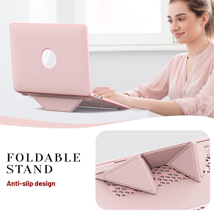 For MacBook Air 13.3 inch A2337 Business Pro Magnetic Holder Laptop Protective Case(Pink)