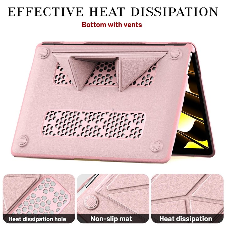 For MacBook Air 13.3 inch A2337 Business Pro Magnetic Holder Laptop Protective Case(Pink)