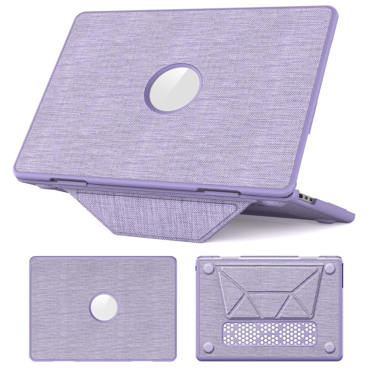 For MacBook Air 13.6 inch A3113 / A3240 Fabric Texture Pro Magnetic Holder Laptop Protective Case(Purple)