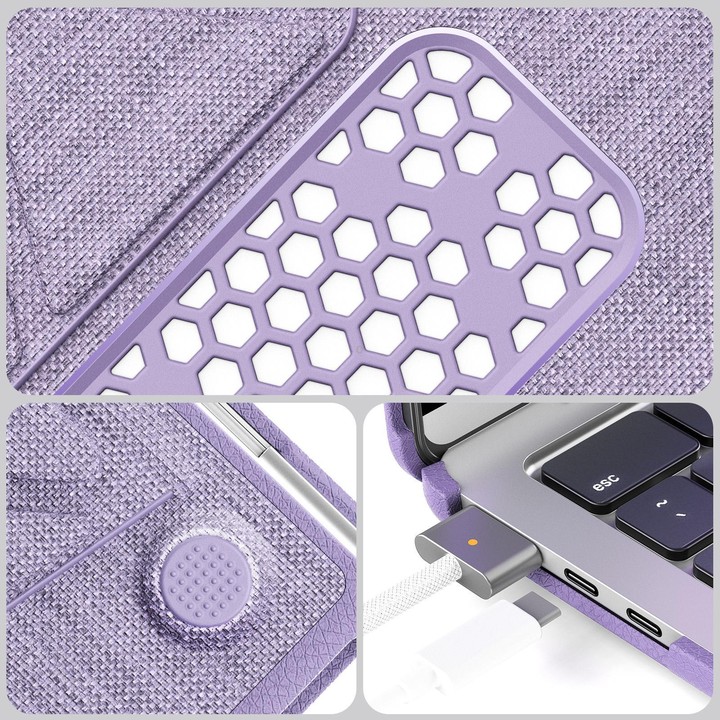 For MacBook Air 13.6 inch A3113 / A3240 Fabric Texture Pro Magnetic Holder Laptop Protective Case(Purple)