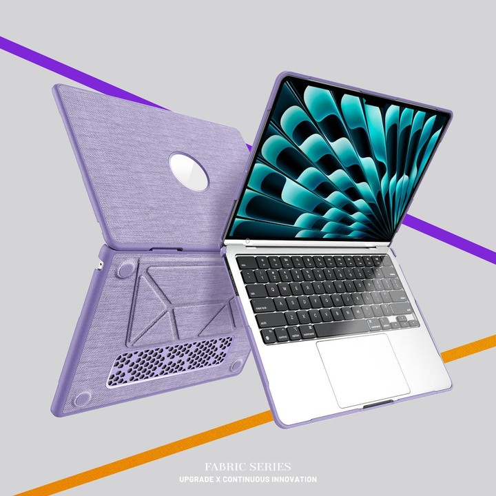 For MacBook Air 13.6 inch A3113 / A3240 Fabric Texture Pro Magnetic Holder Laptop Protective Case(Purple)