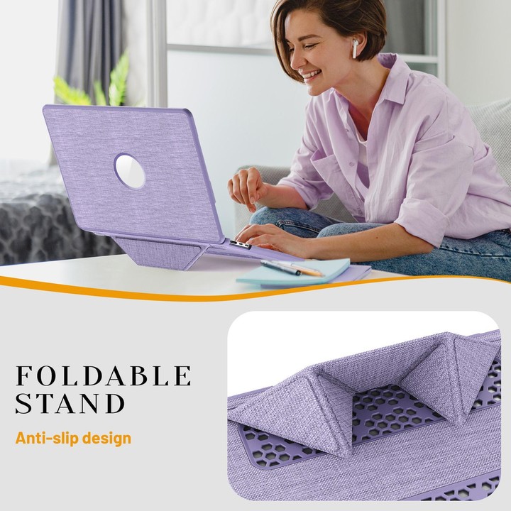 For MacBook Air 13.6 inch A3113 / A3240 Fabric Texture Pro Magnetic Holder Laptop Protective Case(Purple)