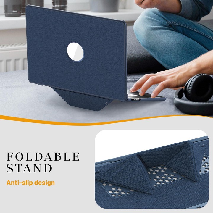 For MacBook Air 15.3 inch A3114 / A3241 Fabric Texture Pro Magnetic Holder Laptop Protective Case(Navy Blue)