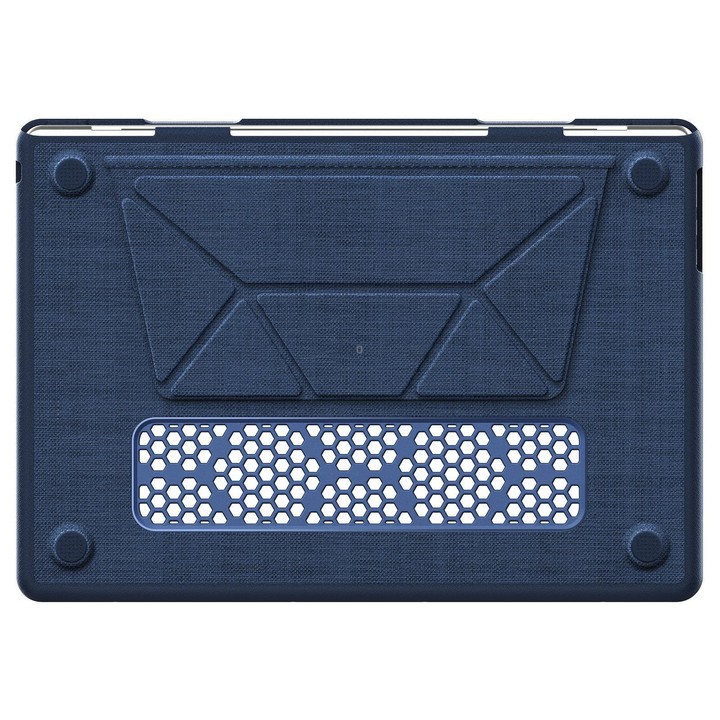 For MacBook Air 15.3 inch A3114 / A3241 Fabric Texture Pro Magnetic Holder Laptop Protective Case(Navy Blue)
