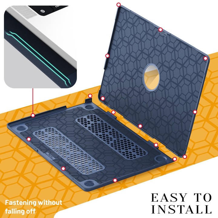 For MacBook Air 15.3 inch A3114 / A3241 Fabric Texture Pro Magnetic Holder Laptop Protective Case(Navy Blue)