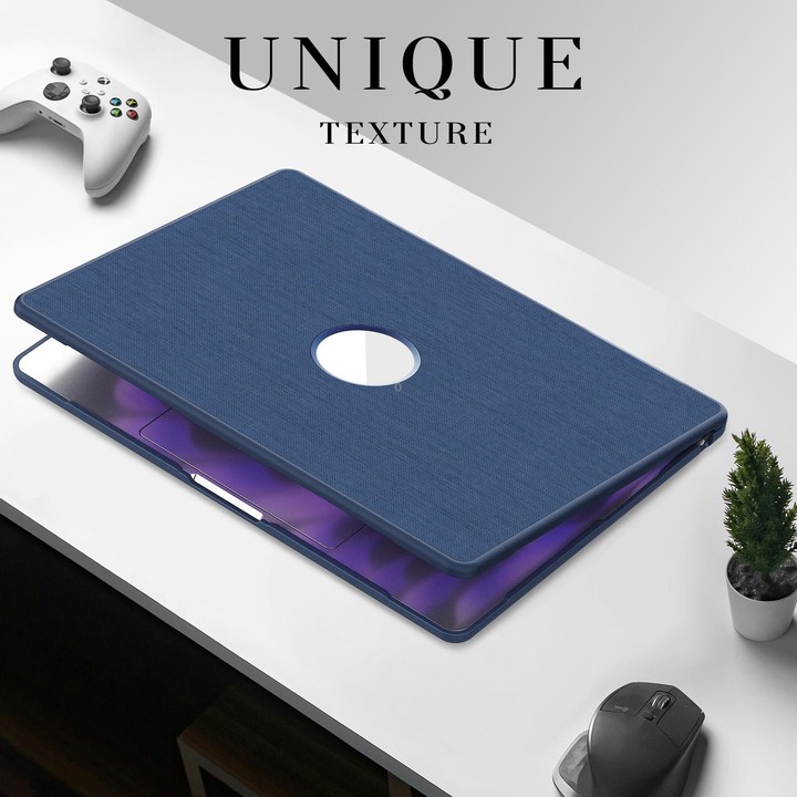 For MacBook Air 15.3 inch A3114 / A3241 Fabric Texture Pro Magnetic Holder Laptop Protective Case(Navy Blue)