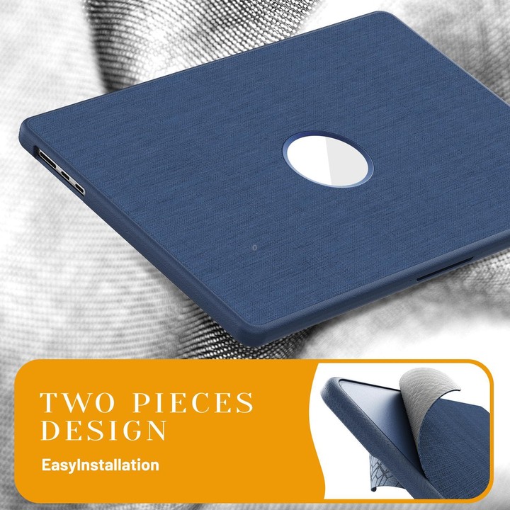 For MacBook Air 15.3 inch A3114 / A3241 Fabric Texture Pro Magnetic Holder Laptop Protective Case(Navy Blue)
