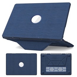 For MacBook Air 15.3 inch A3114 / A3241 Fabric Texture Pro Magnetic Holder Laptop Protective Case(Navy Blue)