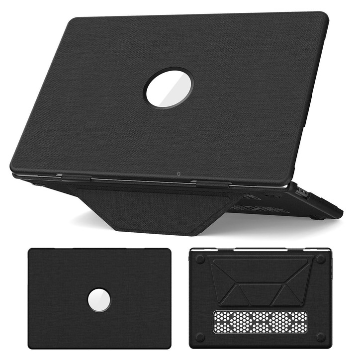 For MacBook Air 15.3 inch A3114 / A3241 Fabric Texture Pro Magnetic Holder Laptop Protective Case(Black)