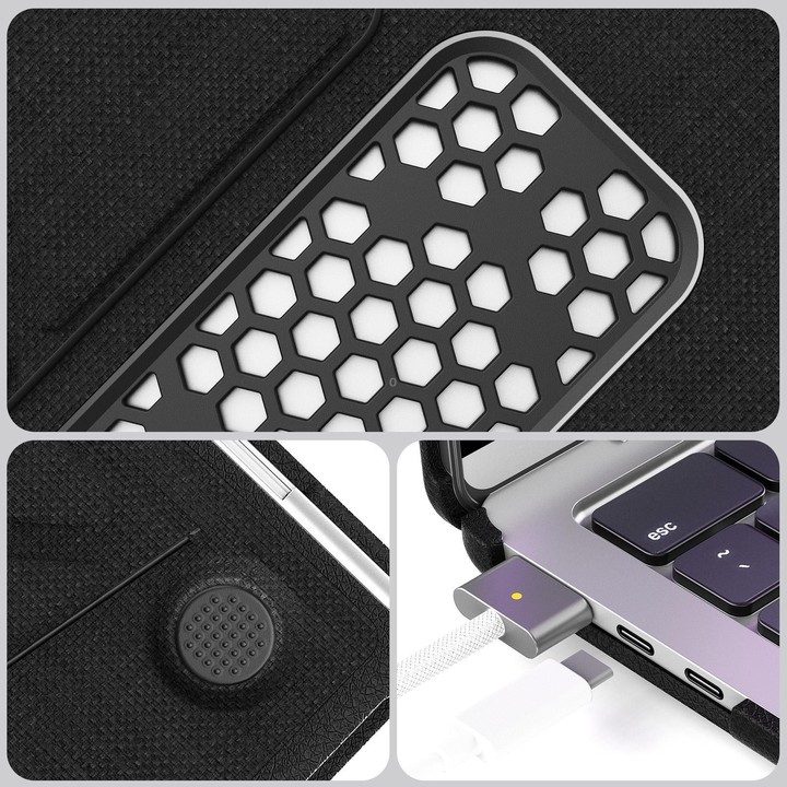 For MacBook Air 15.3 inch A3114 / A3241 Fabric Texture Pro Magnetic Holder Laptop Protective Case(Black)
