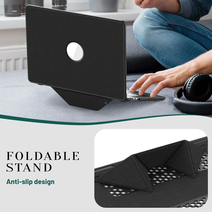 For MacBook Air 15.3 inch A3114 / A3241 Fabric Texture Pro Magnetic Holder Laptop Protective Case(Black)