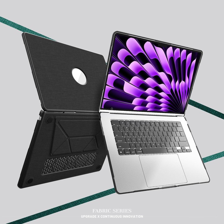 For MacBook Air 15.3 inch A3114 / A3241 Fabric Texture Pro Magnetic Holder Laptop Protective Case(Black)