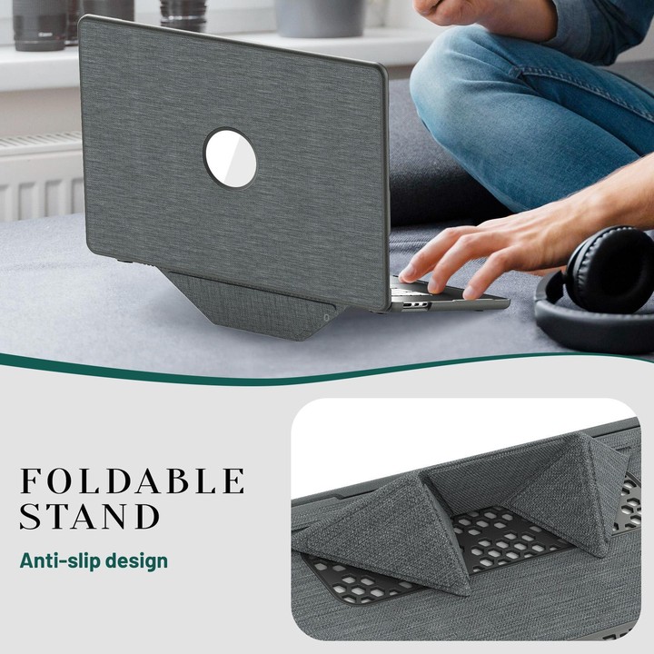 For MacBook Air 15.3 inch A3114 / A3241 Fabric Texture Pro Magnetic Holder Laptop Protective Case(Grey)