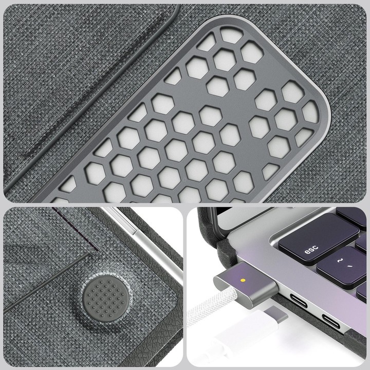 For MacBook Air 15.3 inch A3114 / A3241 Fabric Texture Pro Magnetic Holder Laptop Protective Case(Grey)