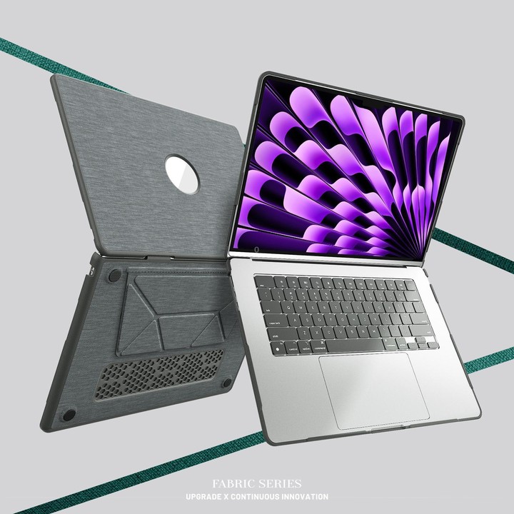 For MacBook Air 15.3 inch A3114 / A3241 Fabric Texture Pro Magnetic Holder Laptop Protective Case(Grey)