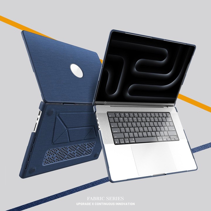 For MacBook Pro 16.2 inch A3403 / A3186 Fabric Texture Pro Magnetic Holder Laptop Protective Case(Navy Blue)