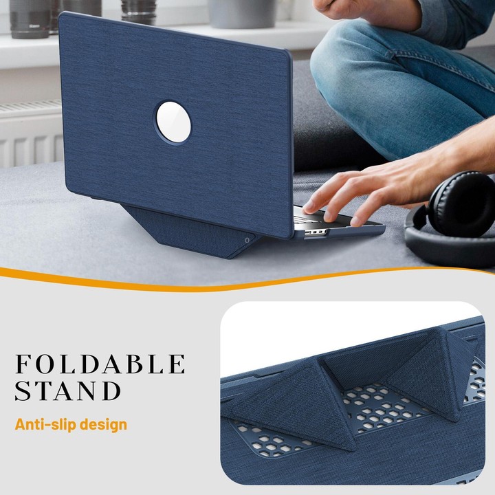 For MacBook Pro 16.2 inch A3403 / A3186 Fabric Texture Pro Magnetic Holder Laptop Protective Case(Navy Blue)