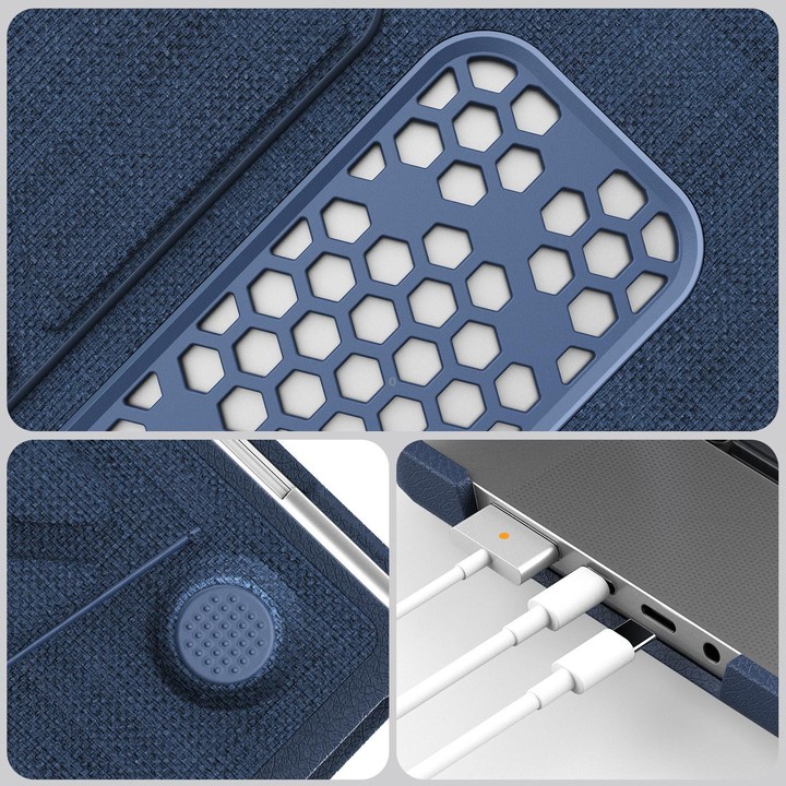 For MacBook Pro 16.2 inch A3403 / A3186 Fabric Texture Pro Magnetic Holder Laptop Protective Case(Navy Blue)