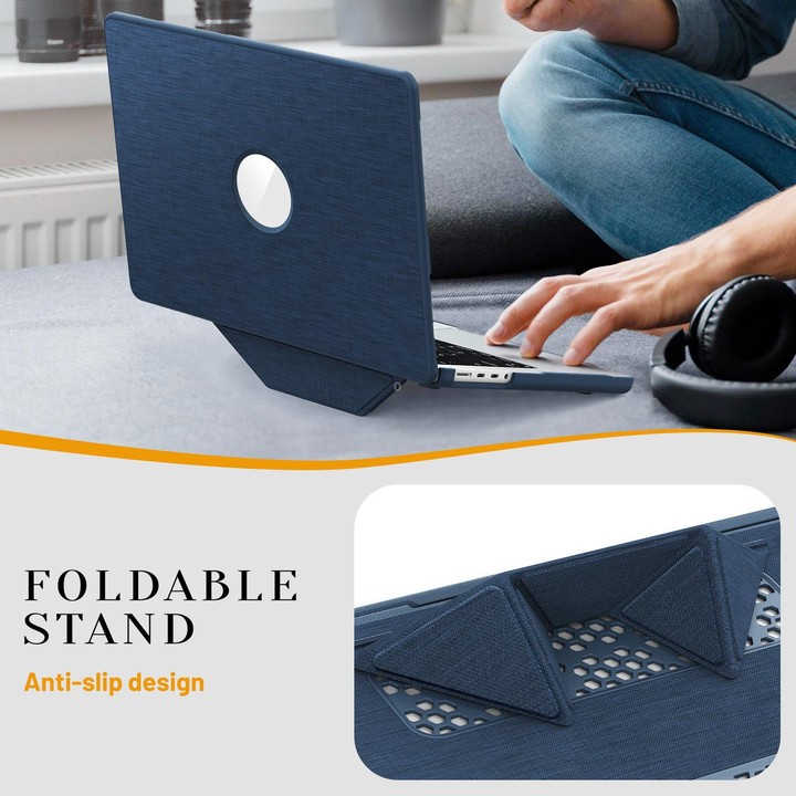 For MacBook Pro 14 inch A3185 / A3401 Fabric Texture Pro Magnetic Holder Laptop Protective Case(Navy Blue)
