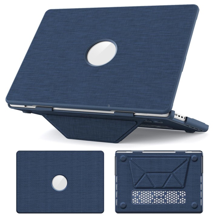 For MacBook Pro 14 inch A3185 / A3401 Fabric Texture Pro Magnetic Holder Laptop Protective Case(Navy Blue)