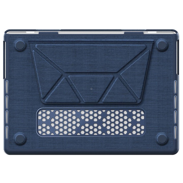 For MacBook Pro 14 inch A3185 / A3401 Fabric Texture Pro Magnetic Holder Laptop Protective Case(Navy Blue)