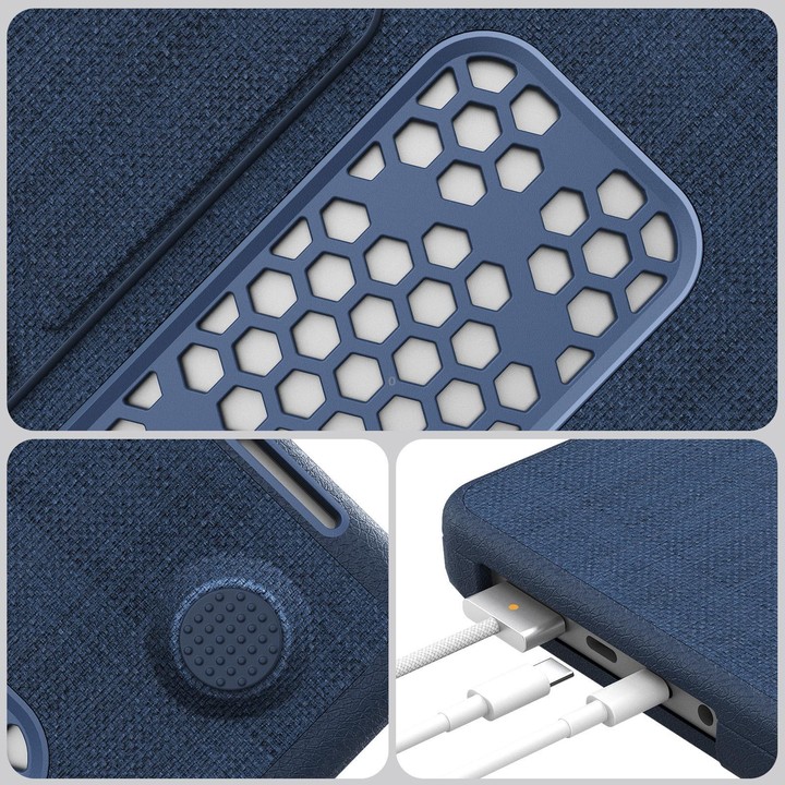 For MacBook Pro 14 inch A3185 / A3401 Fabric Texture Pro Magnetic Holder Laptop Protective Case(Navy Blue)