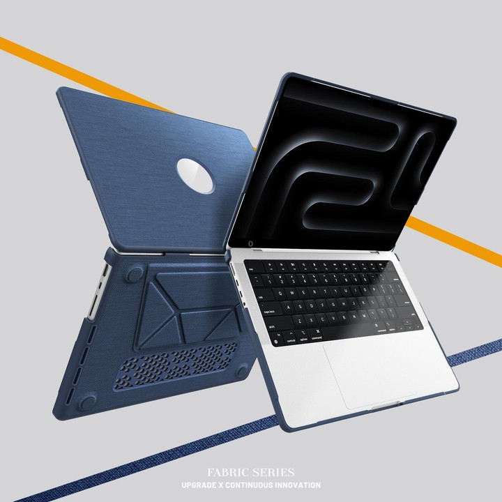 For MacBook Pro 14 inch A3185 / A3401 Fabric Texture Pro Magnetic Holder Laptop Protective Case(Navy Blue)