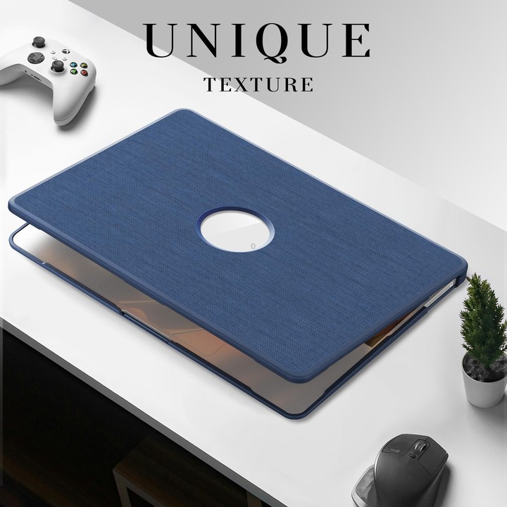 For MacBook Air 13.3 inch A2337 Fabric Texture Pro Magnetic Holder Laptop Protective Case(Navy Blue)