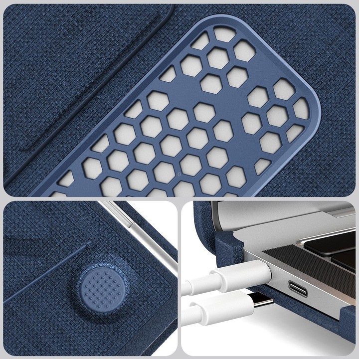 For MacBook Air 13.3 inch A2337 Fabric Texture Pro Magnetic Holder Laptop Protective Case(Navy Blue)