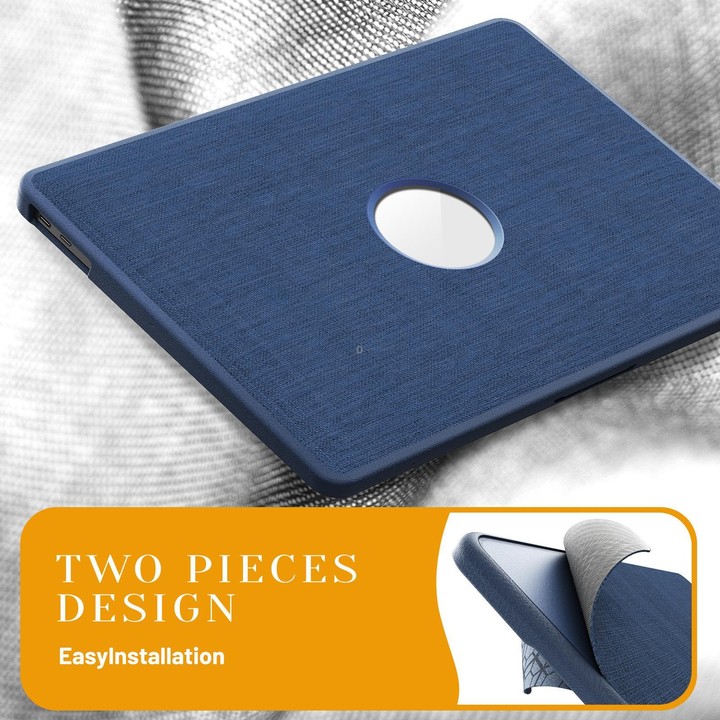 For MacBook Air 13.3 inch A2337 Fabric Texture Pro Magnetic Holder Laptop Protective Case(Navy Blue)