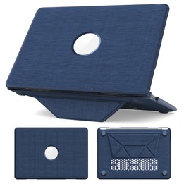 For MacBook Air 13.3 inch A2337 Fabric Texture Pro Magnetic Holder Laptop Protective Case(Navy Blue)