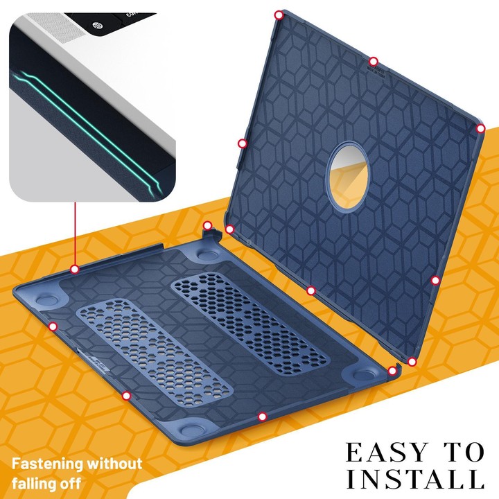 For MacBook Air 13.3 inch A2337 Fabric Texture Pro Magnetic Holder Laptop Protective Case(Navy Blue)